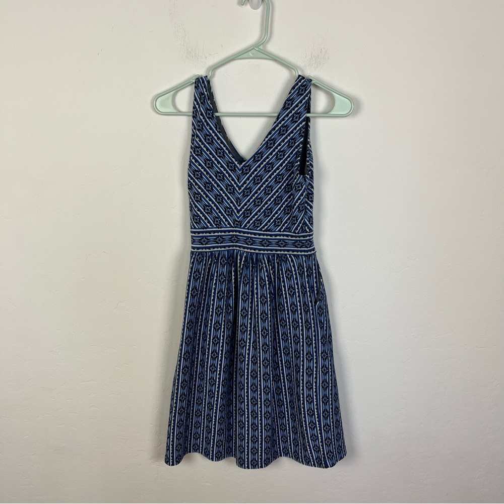 Anthropologie Maeve Blue Chevron Fitted Dress